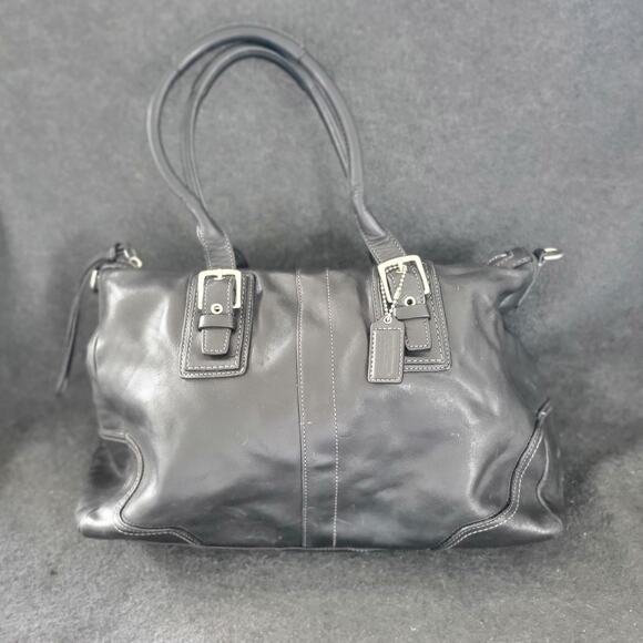 COACH Black Leather Hamilton Satchel Shoulder Handbag - Picture 1 of 16